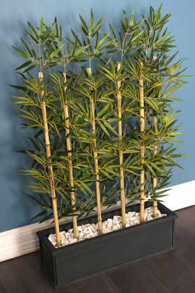 1. Sınıf Kumaş Yapraklı 6 Çubuklu Gri Saksıda Bambu Seperatör (20x70x120cm) - Thumbnail