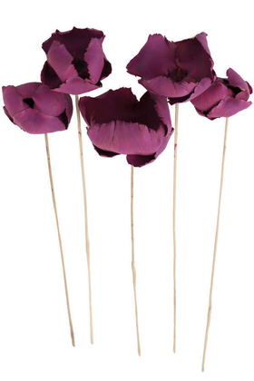 Yapay Çiçek Deposu - Kuru Çiçek 5li Palm Cap Demeti 45 cm Palm Cup Çiçeği Erguvan