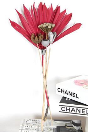 Yapay Çiçek Deposu - Dekoratif Tropikal Kuru Çiçek Buketi Vazo Çiçeği 50 cm Set 4