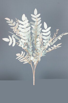 Yapay Çiçek Deposu - Yapay Pastel Yaprak Eğrelti Demeti 55 cm Uçuk Mavi