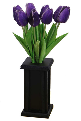 Ahşap Vazoda 8li Islak Lale Demeti Mor 32 cm - Yapay Çiçek Deposu