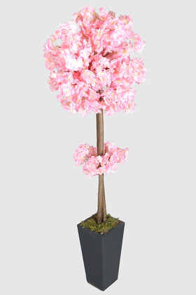 Yapay Çiçek Deposu - Ahşap Saksıda Yapay Bahar Dalı Ağacı Pembe 150 cm