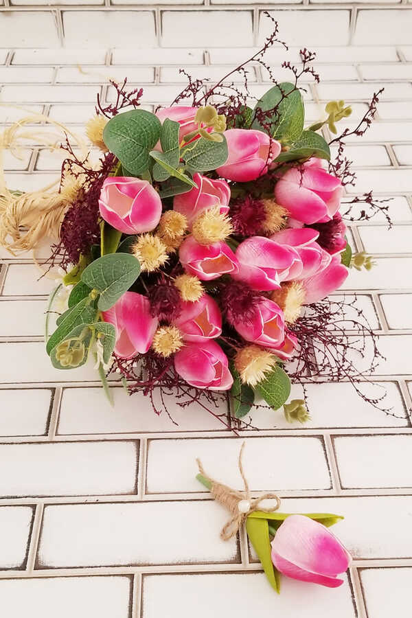 Delbin Gelin Buketi Pembe Islak Lale Çilek Esintisi 2li Set