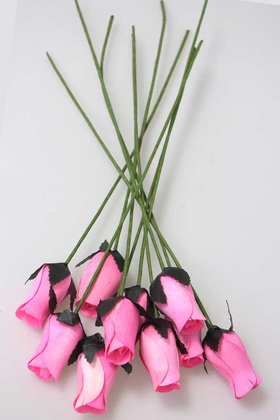 Yapay Çiçek Deposu - 10Lu El Yapımı Ağaç Kabuğundan Dekoratif Gonca Gül Pembe