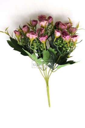 Ucuz yapay çiçek pastel tomurcuk gül demeti (Gül kurusu) - Thumbnail
