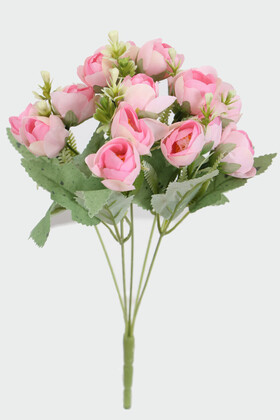 Yapay Mini Gonca Şakayık Gül Demeti 32 cm Pembe - 1