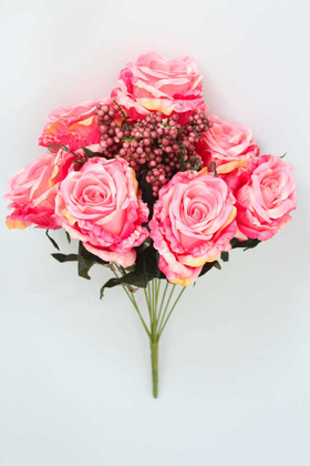 Yapay Çiçek Deposu - Yapay Çiçek Cipsolu 7li Premium Gül Demeti Pembe