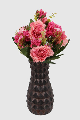Yapay Çiçek Deposu - Lüx Beton Vintage Vazoda Yapay Kasımpatı Tanzimi 30 cm Koyu Pembe