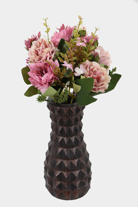 Yapay Çiçek Deposu - Lüx Beton Vintage Vazoda Yapay Kasımpatı Tanzimi 30 cm Pembe-Krem