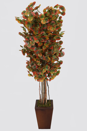 Yapay Çiçek Deposu - Ahşap Saksıda Yapay Ağaç Lotus Yeşil-Kızıl 180 cm
