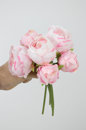 Yapay Çiçek 6lı ipek Peony Şakayık Gül Demeti 25 cm Pudra Pembe - 4
