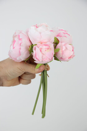 Yapay Çiçek 6lı ipek Peony Şakayık Gül Demeti 25 cm Pudra Pembe - 5
