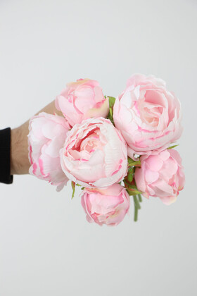 Yapay Çiçek 6lı ipek Peony Şakayık Gül Demeti 25 cm Pudra Pembe - 6