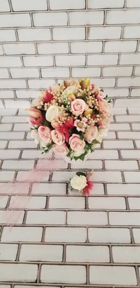 Pembe Beyaz Güller kuru Çiçek Arajmanı - Thumbnail
