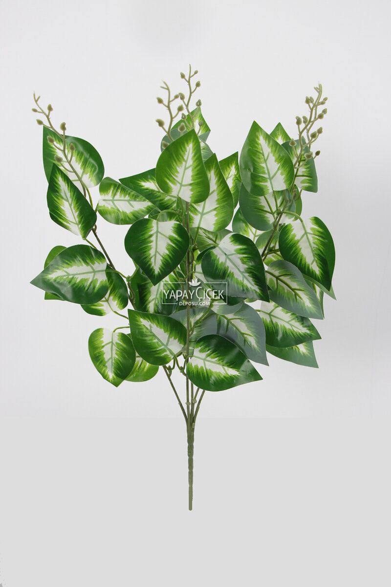 Yapay Yaprak Bitki Demeti Oval Model 50 Cm Yeşil-beyaz