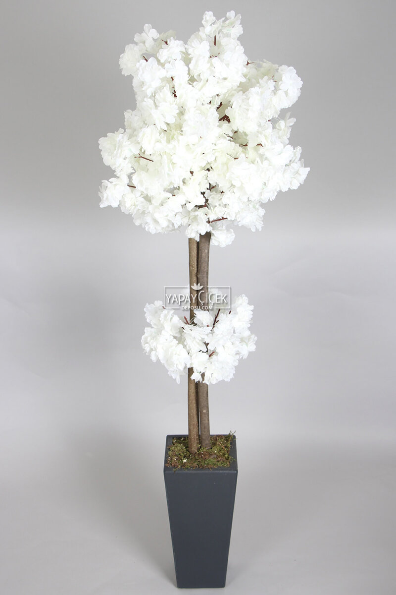 Ahşap Saksıda Yapay Bahar Dalı Ağacı Beyaz 150 cm
