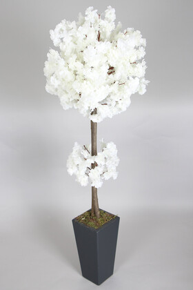 Yapay Çiçek Deposu - Ahşap Saksıda Yapay Bahar Dalı Ağacı Beyaz 150 cm