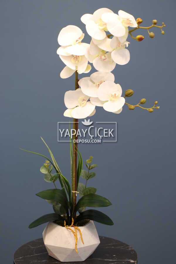 Dekoratif 2li Nismo Yapay Islak Orkide Tanzimi Beyaz 65 Cm