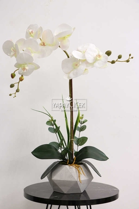 Dekoratif 2li Nismo Yapay Islak Orkide Tanzimi Beyaz 65 cm - Thumbnail