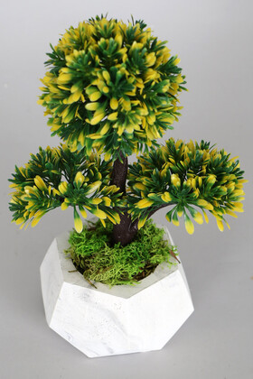 Beton Saksıda Dekoratif Küçük Yapay Şimşir Ağacı 27 cm Sarı - Thumbnail