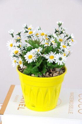 Yapay Çiçek Sarı Saksıda Bahar Papatyasi 15 cm - Yapay Çiçek Deposu