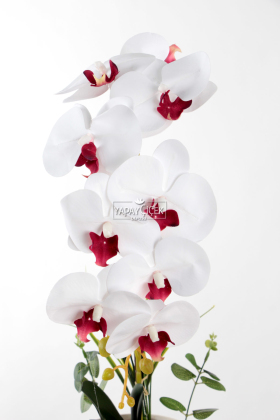 Saksıda Yapay Baskılı Islak Orkide 55 cm Beyaz-Bordo - 2