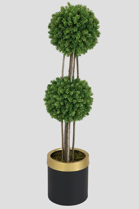 Yapay Çiçek Deposu - Metal Saksıda 2 Katlı Top Şimşir Çam Model 110 cm Yeşil