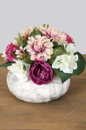 Yapay Çiçek Deposu - Beton Saksıda Nişan Düğün Salon Masa Çiçeği Fuşya Pastel