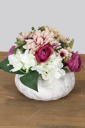 Beton Saksıda Nişan Düğün Salon Masa Çiçeği Fuşya Pastel - Thumbnail