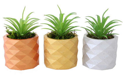 Yapay Sukulent Kaktüs Mini Beton Saksıda 3lü Set (Bakır-Altın-Gümüş) Succulent - 3