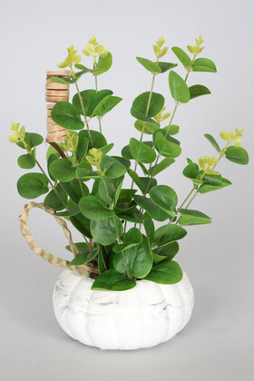 Yapay Çiçek Deposu - Beton Kabak Saksıda Yapay Okaliptus Bitkisi 30 cm