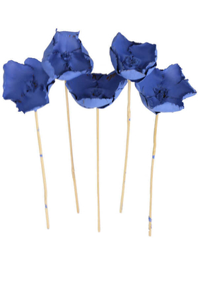 Yapay Çiçek Deposu - Kuru Çiçek 5li Palm Cap Demeti 45 cm Palm Cup Çiçeği Saks Mavi