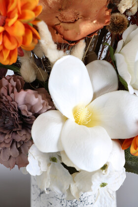 Mermer Desenli Lüks Beyaz Vazoda Yapay Çiçek Aranjmanı 55 cm (Ladik) - Thumbnail