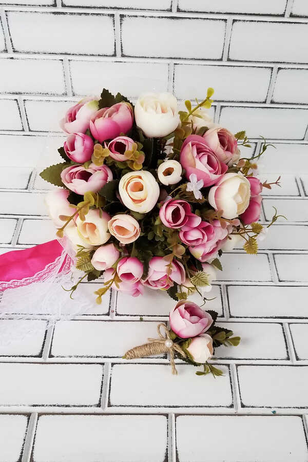 Samira Gelin Buketi Şakayık Güller Pastel Pembe 2li Set