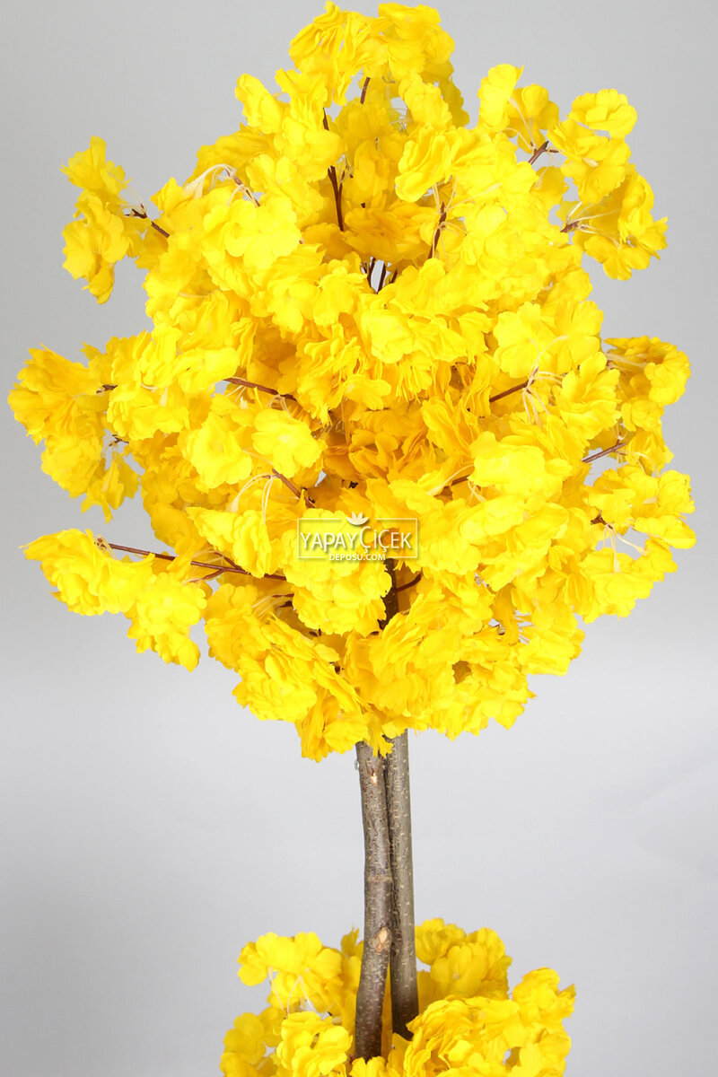 Ahşap Saksıda Yapay Bahar Dalı Ağacı Sarı 150 cm