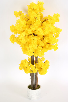 Beton Saksıda Yapay Bahar Dalı Ağacı 105 cm Sarı - Thumbnail