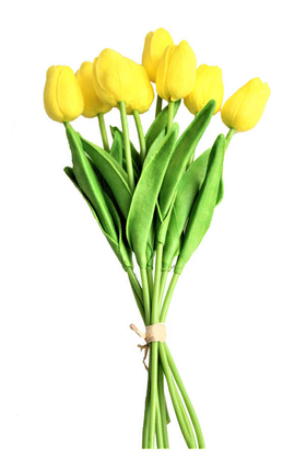 Yapay Çiçek Deposu - Yapay 8li Islak Lale Buketi Gerçek Doku Sarı