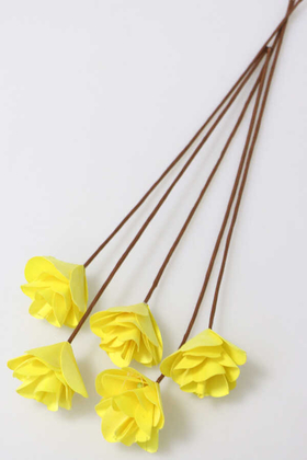Yapay Çiçek Deposu - 5Li El Yapımı Ağaç Kabuğundan Dekoratif Gül Sivri Model Sarı
