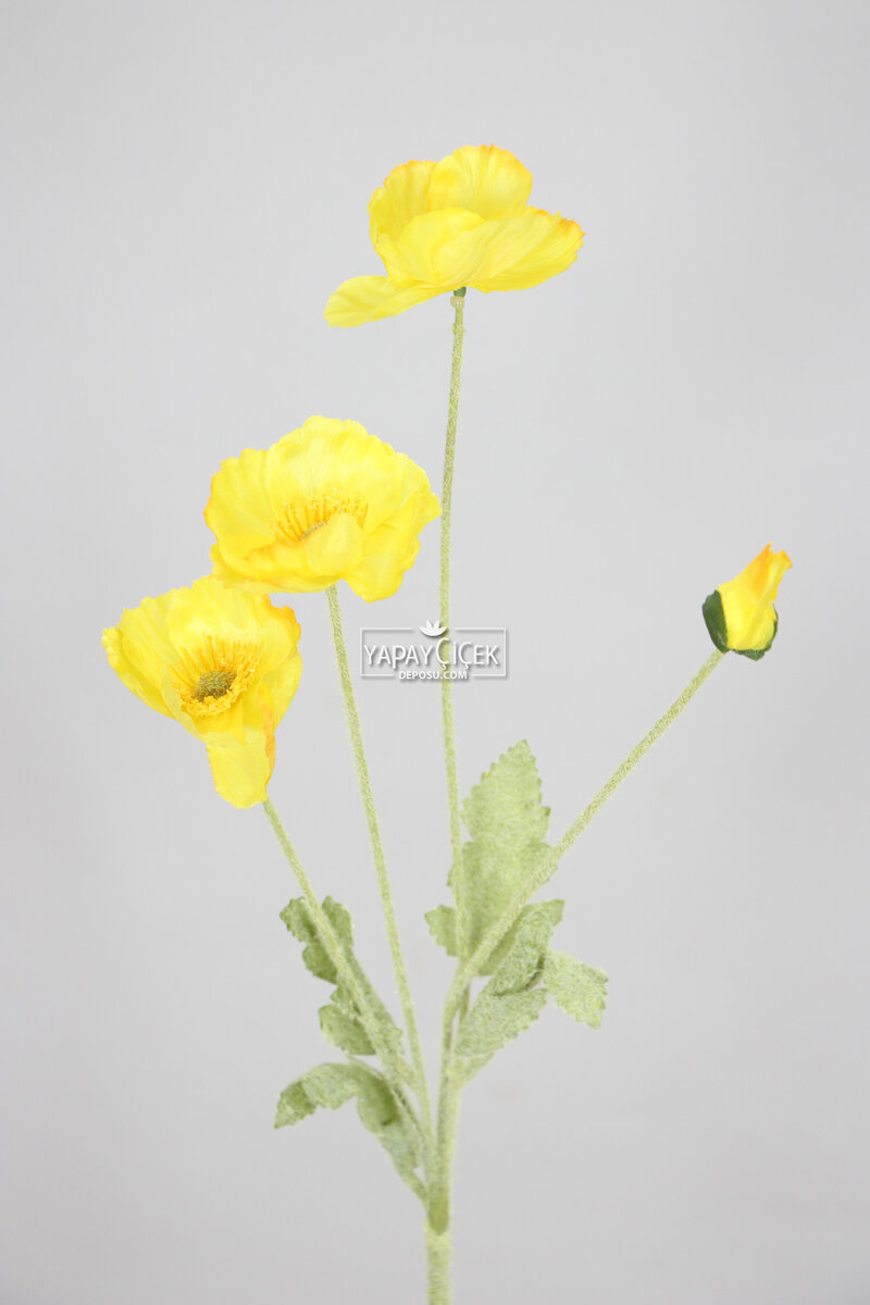 Yapay Çiçek 4lü Gelincik Dalı 60 cm Sarı