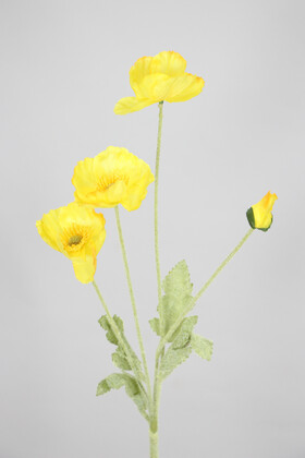 Yapay Çiçek Deposu - Yapay Çiçek 4lü Gelincik Dalı 60 cm Sarı