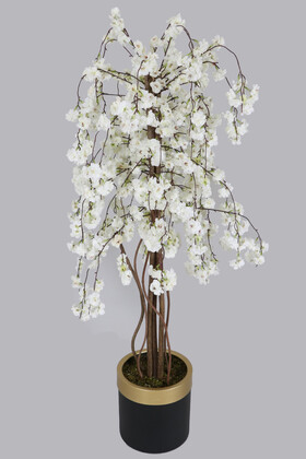 Yapay Çiçek Deposu - Metal Saksıda Lüks Sarkan Yapay Bahar Dalı Ağacı 160 cm Beyaz