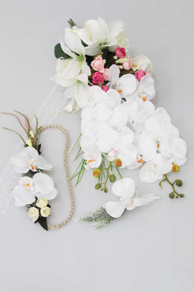 Yapay Çiçek Deposu - Orkide Gelin Çiçeği Beyaz 3lü set