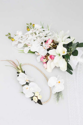 Orkide Gelin Çiçeği Beyaz 3lü set - Thumbnail