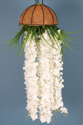 Yapay Çiçek Deposu - Zincirli Dekoratif Saksıda Sarkan Yapay Ortanca 115 cm