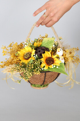 Yapay Çiçek Deposu - Sepetli Yapay Gelin Çiçeği 2li Set Stil 2