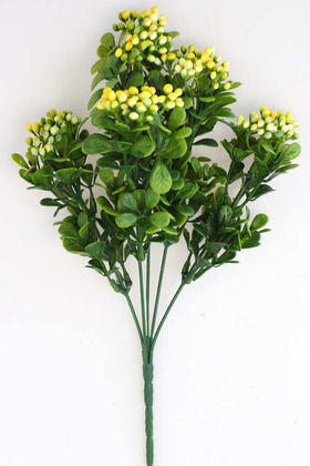 Yapay Çiçek Deposu - Cipsolu Yeşillik Ara Dal Demeti 5 Dallı Şimşir Yapraklı Sarı