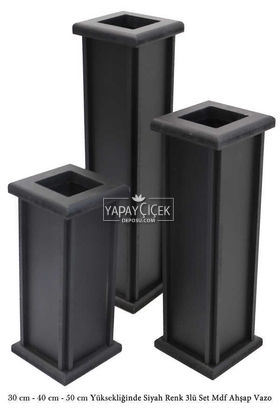 Yapay Çiçek Deposu - Siyah Ahşap Vazo Trend Model 3lü Set