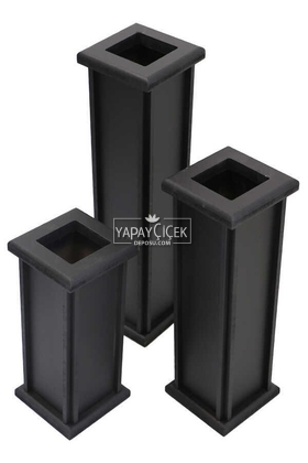 Siyah Ahşap Vazo Trend Model 3lü Set - Thumbnail