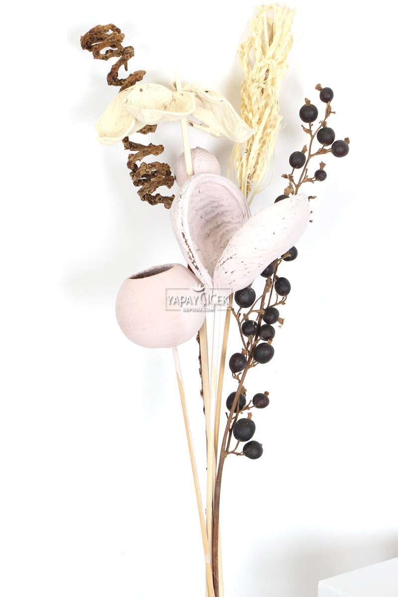 Dekoratif Tropikal Kuru Çiçek Buketi Vazo Çiçeği 50 cm Set 3
