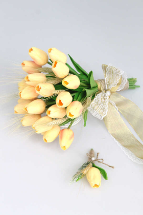 Yapay Çiçek Deposu - Islak Lale Gelin Çiçeği 2li Set Somon